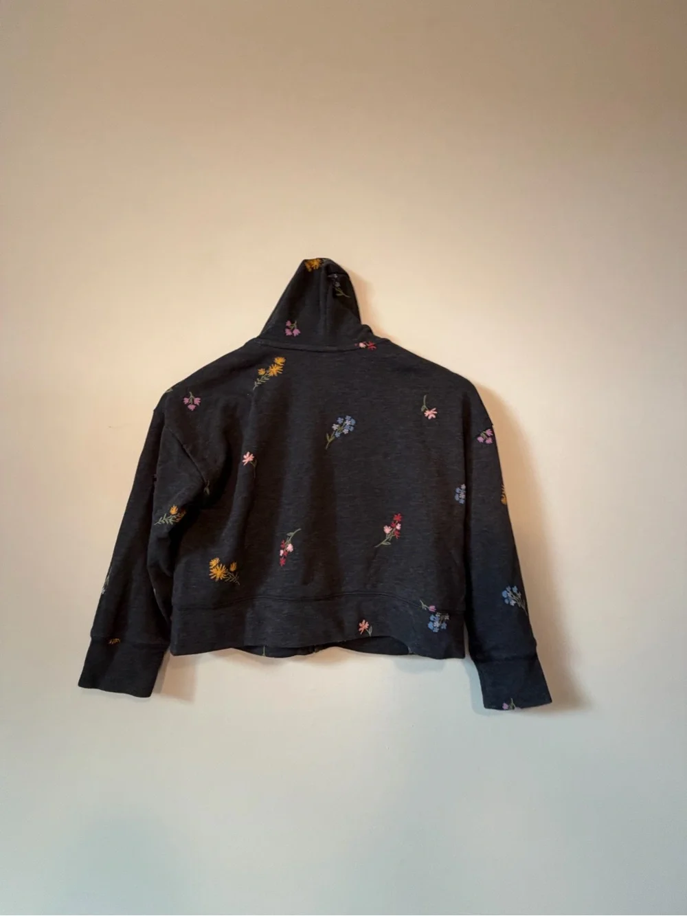 Old Navy Black Hooded Zip Sweatshirt with Floral Print